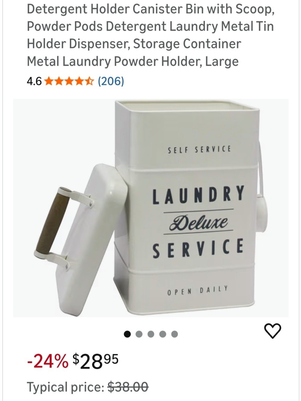 White 'Laundry Deluxe Service' Metal Detergent Canister with Scoop